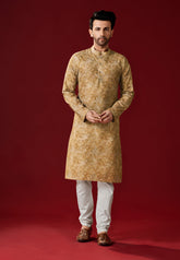 Ensemble pyjama Kurta en coton imprimé beige foncé pour homme